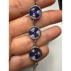 Murano Glass Millefiori Bracelet Made in Italy Blue Red White Star Silver Tone
